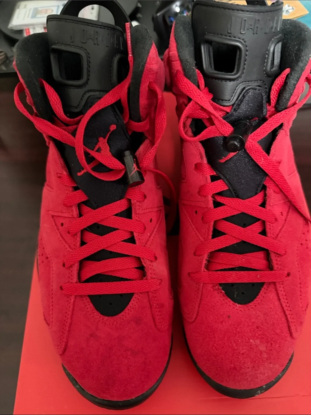 Jordan Red and Black Suede High-Top Sneakers